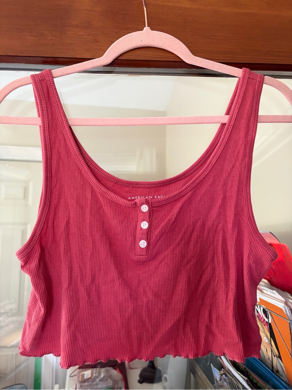 American Eagle Outfitters Raspberry Ribbed Cropped Tank
